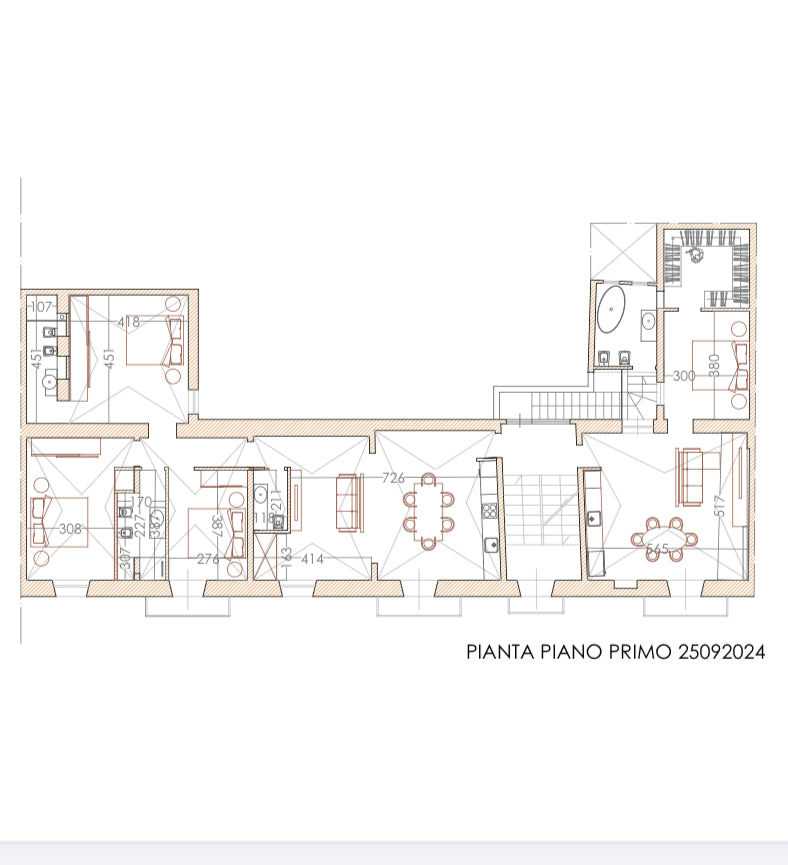 Floor plan of Hill House main palazzo with labeled rooms and dimensions.
